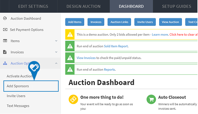 Display sponsor logos on the auction page 1