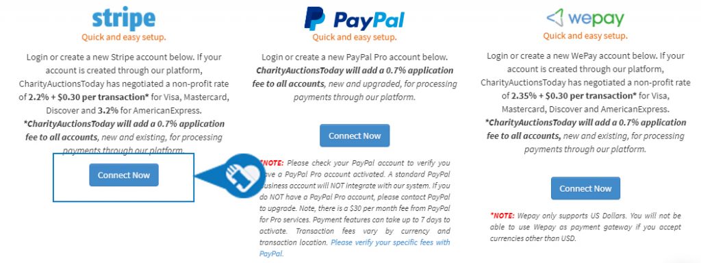 Connect a payment processor to my auction5