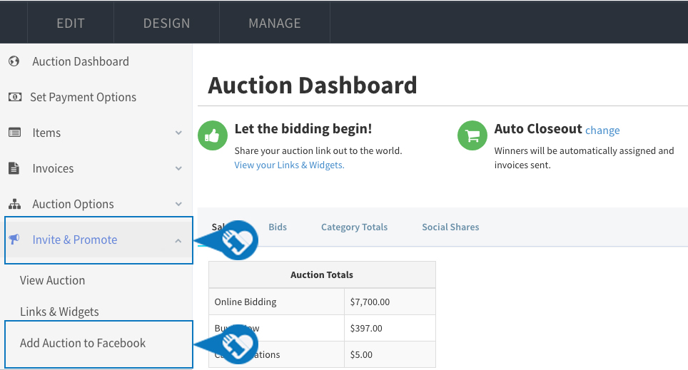How to add my auction to a Facebook Page