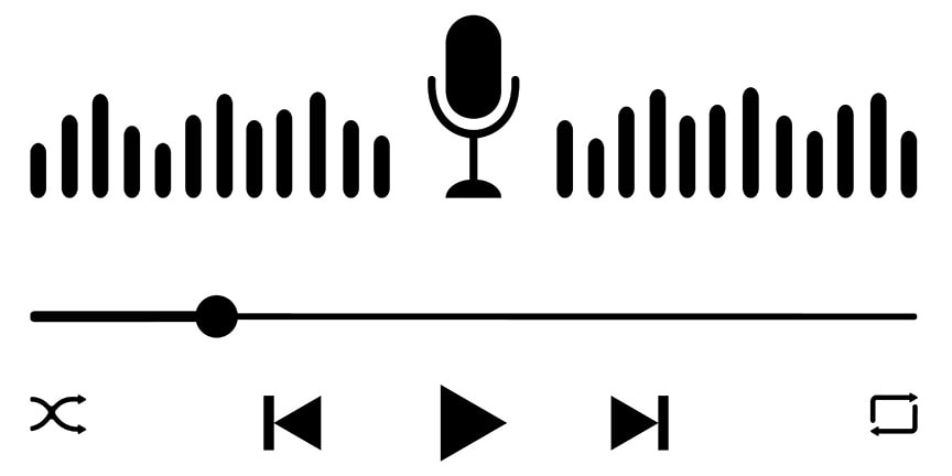 podcast controls 2D illustration black on white