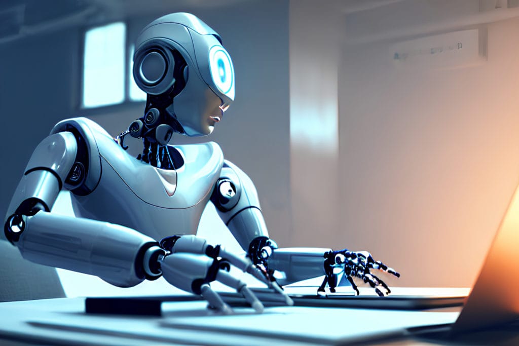 robot sitting T DESK WRITING PRODUCT DESCRIPTIONS