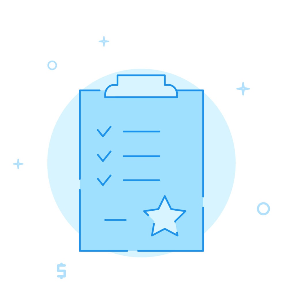 illustration of blue clipboard with stars indicating a wishlist
