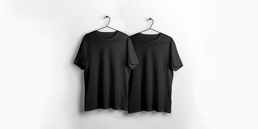 2 black tshirts on hangers with white background