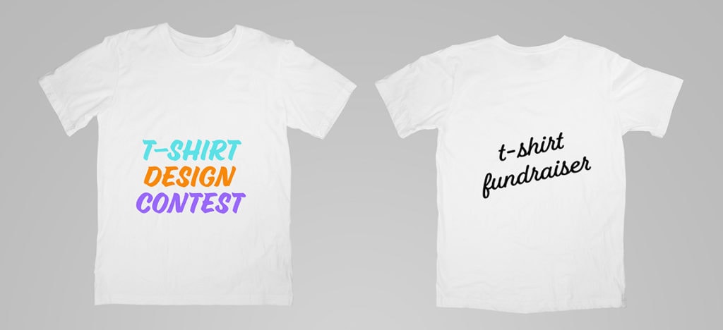 two blank white t-shirts for t-shirt fundraiser and t-shirt design contest