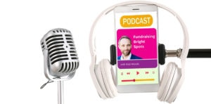 podcast mic and headphones illustration with smart phone showing a podcast on the screen