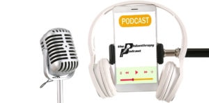 podcast mic and headphones illustration with smart phone showing a podcast on the screen