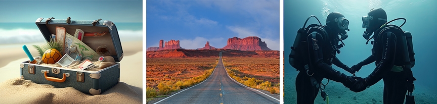 3 travel images-scuba divers-red rocks of AZ-beachcomber