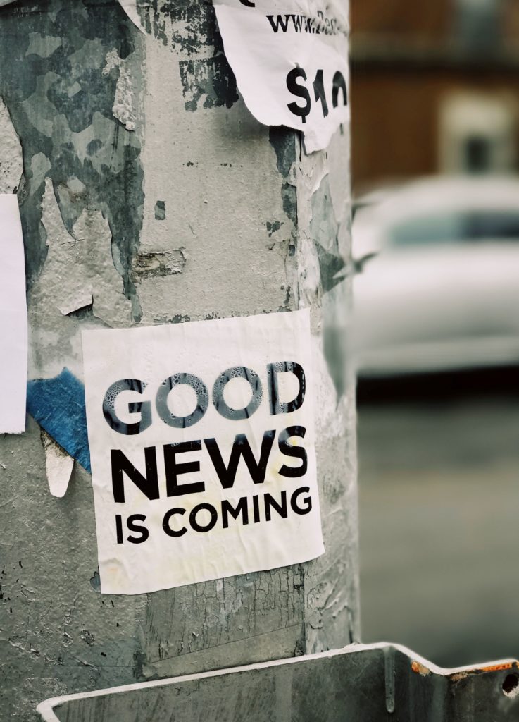 flier that says good news is coming