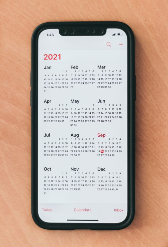 year calendar on smartphone