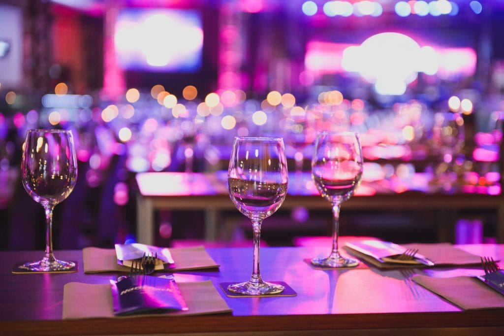 wine glasses and table settings