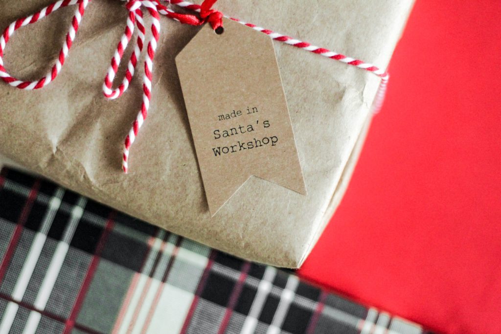 gift with tag that says "made in Santa's workshop"