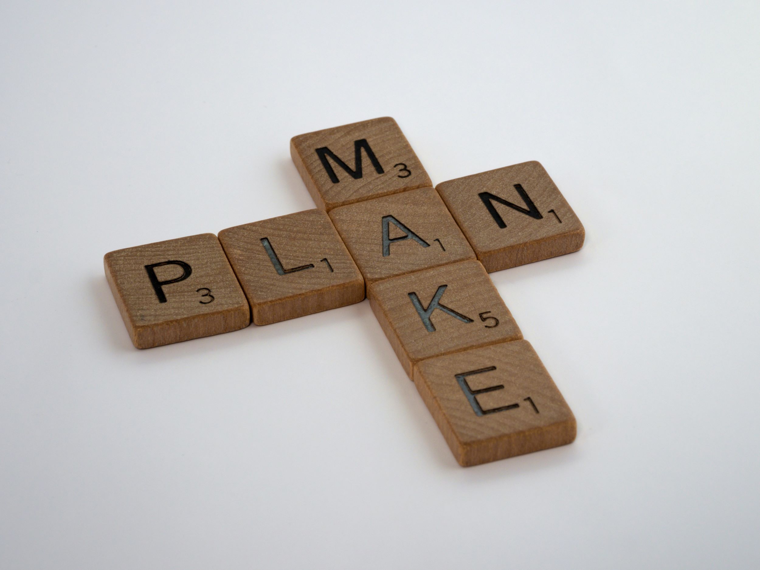 scrabble tiles that spell "make plan"