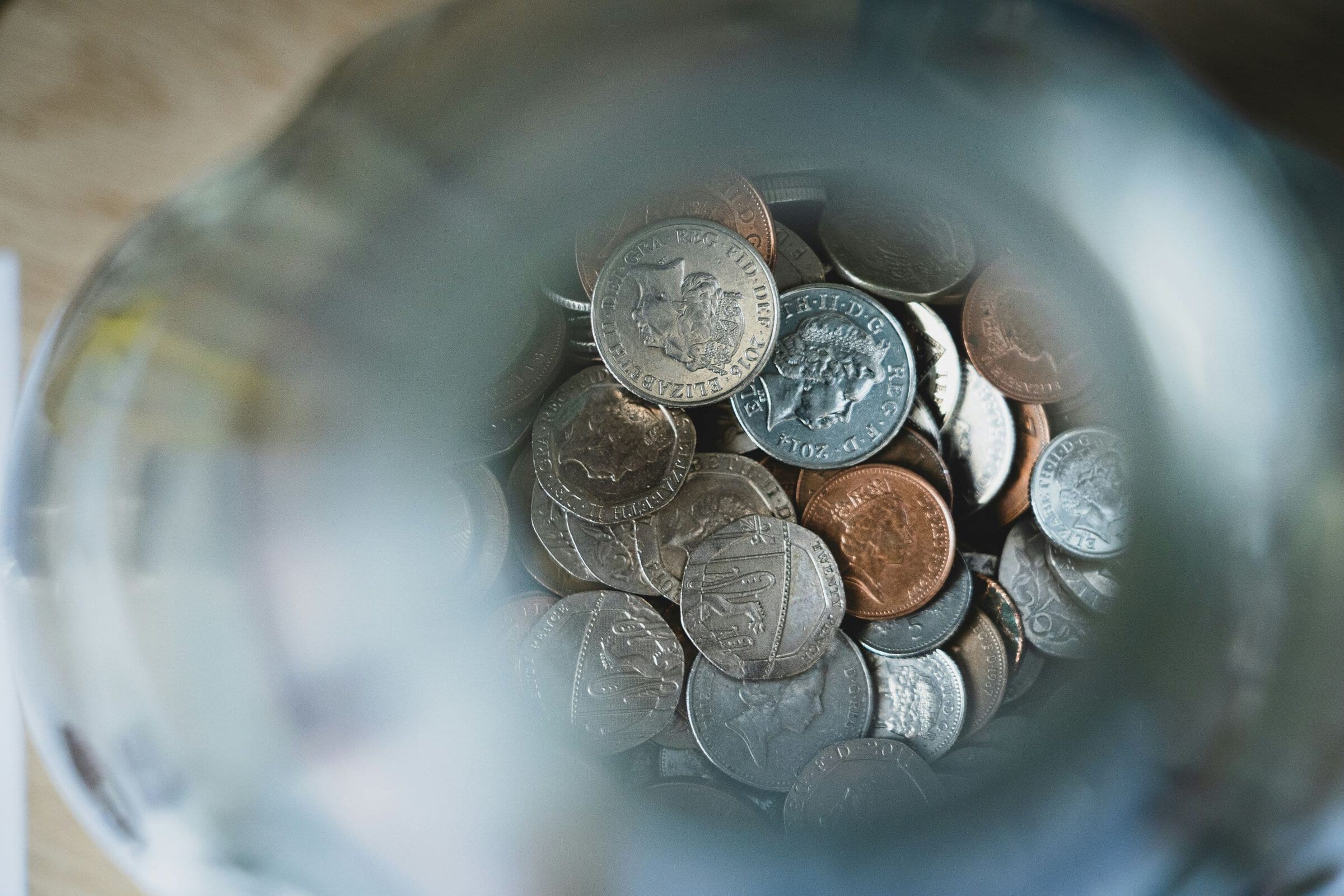 donation jar viewed from the top