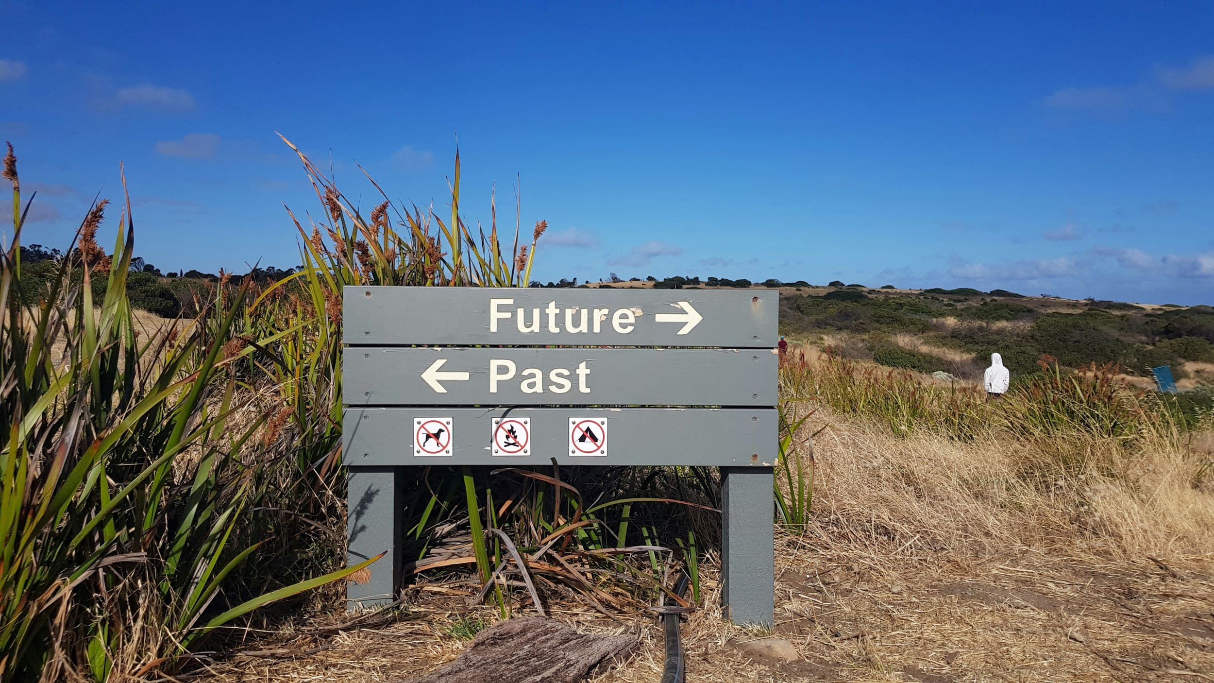 park sign with arrows pointing to past and future